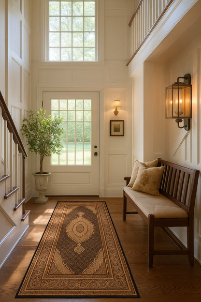 Faris Persian Medallion Traditional Black and Beige Indoor Rug