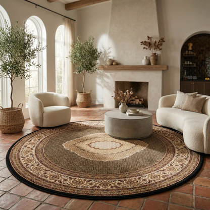 Faris Persian Medallion Traditional Black and Beige Indoor Rug-21