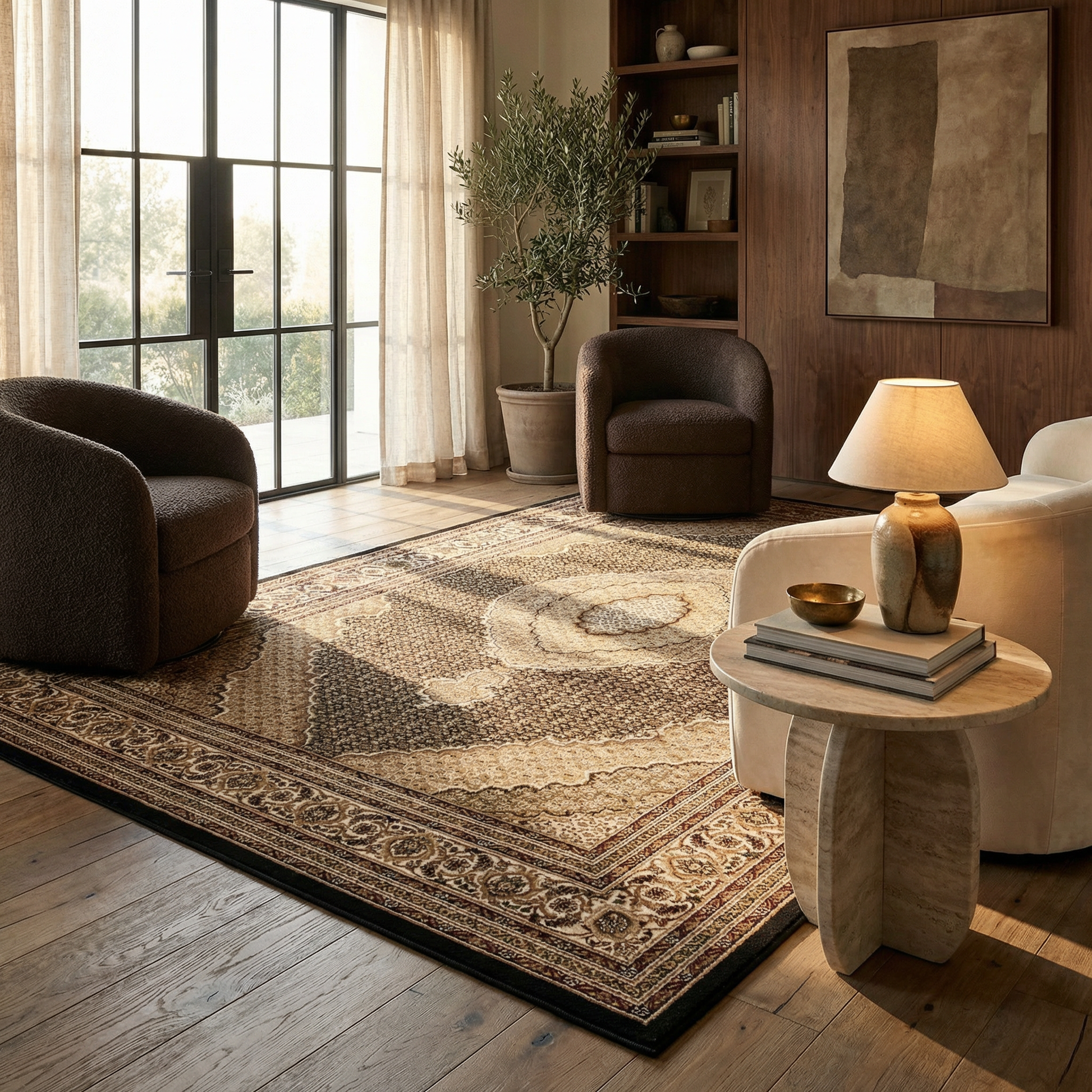 Faris Persian Medallion Traditional Black and Beige Indoor Rug-4