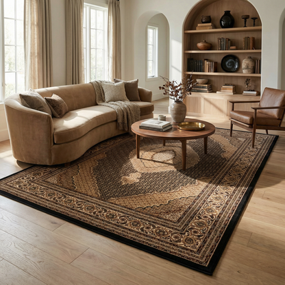 Faris Persian Medallion Traditional Black and Beige Indoor Rug-5