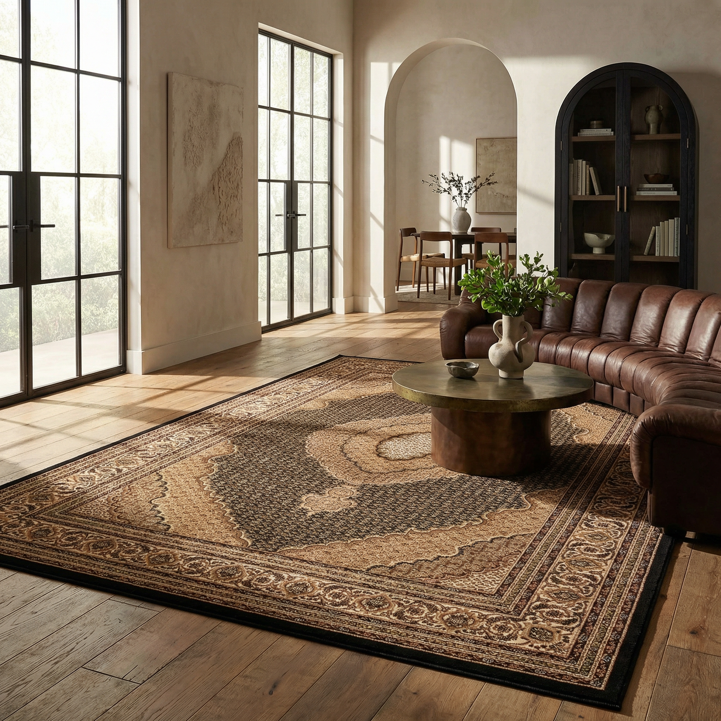 Faris Persian Medallion Traditional Black and Beige Indoor Rug-6