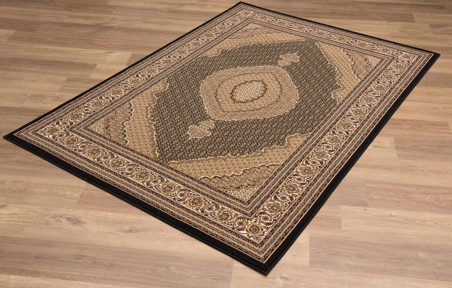 Faris Persian Medallion Traditional Black and Beige Indoor Rug