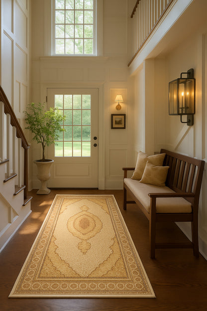 Faris Persian Medallion Traditional Beige and Cream Indoor Rug