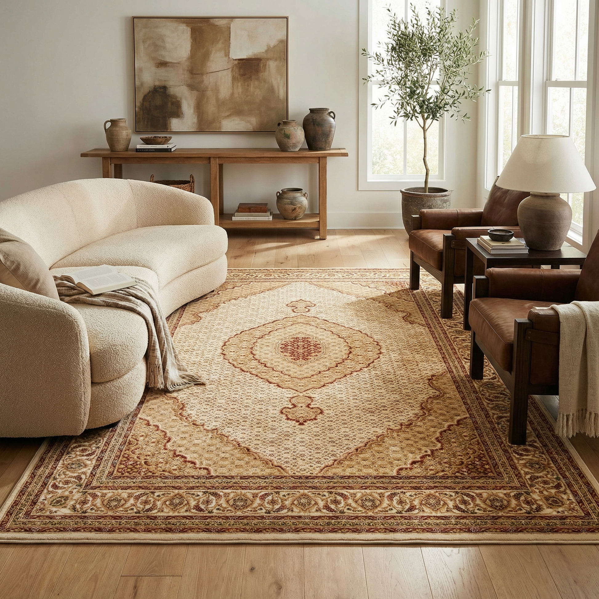 Faris Persian Medallion Traditional Beige and Cream Indoor Rug-5