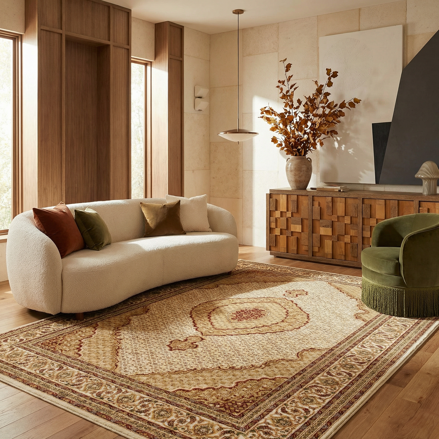 Faris Persian Medallion Traditional Beige and Cream Indoor Rug-6
