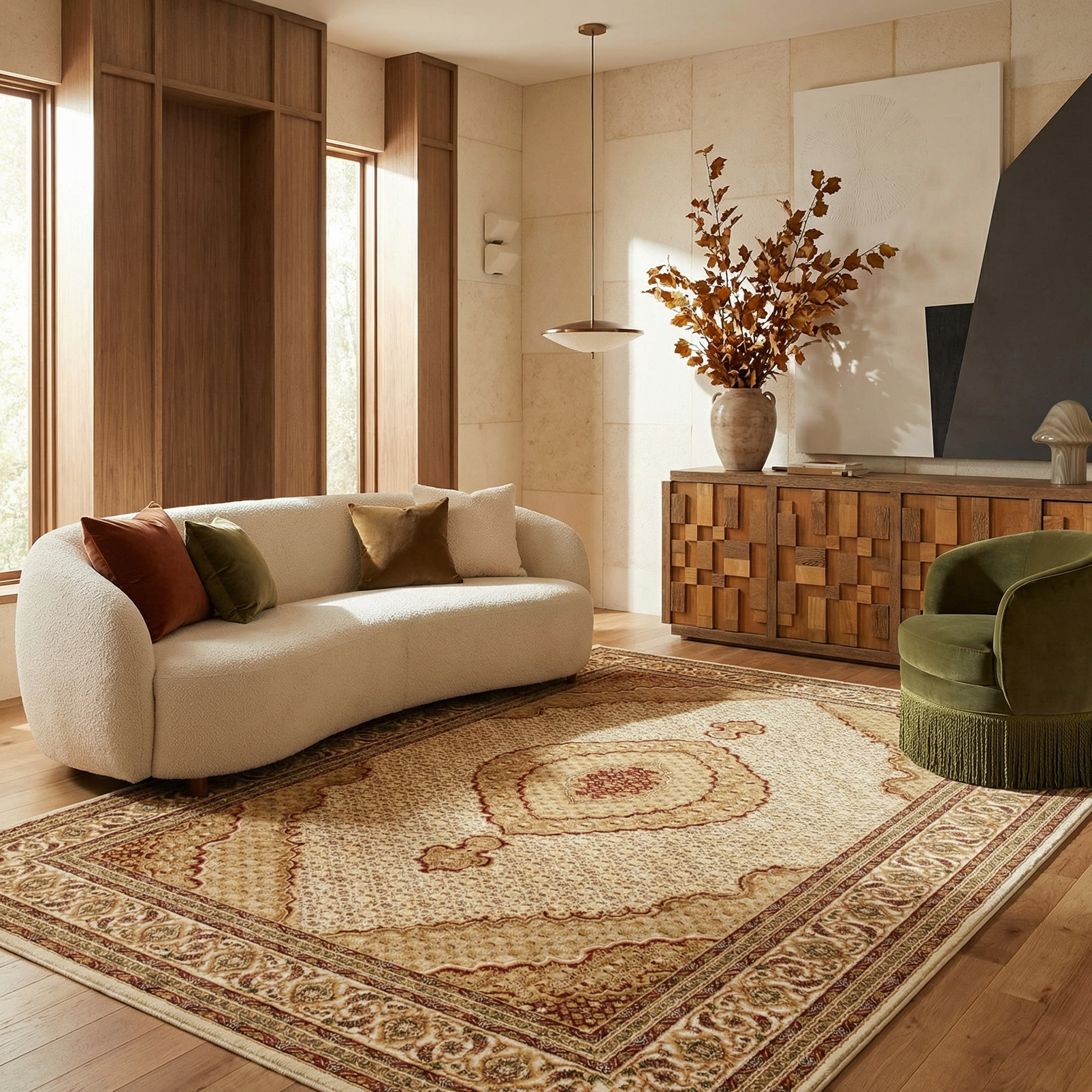 Faris Persian Medallion Traditional Beige and Cream Indoor Rug-6
