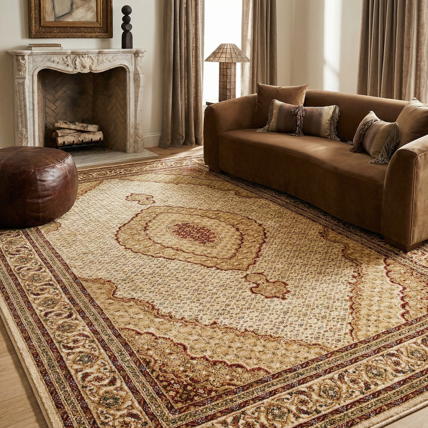 Faris Persian Medallion Traditional Beige and Cream Indoor Rug-9