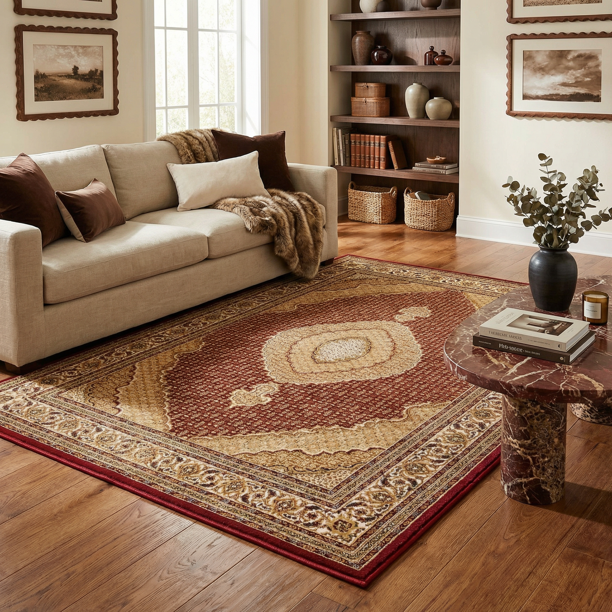 Faris Persian Medallion Traditional Red and Beige Indoor Rug-2