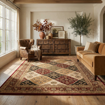 Aseel Persian Medallion Traditional Red and Black Indoor Rug-6