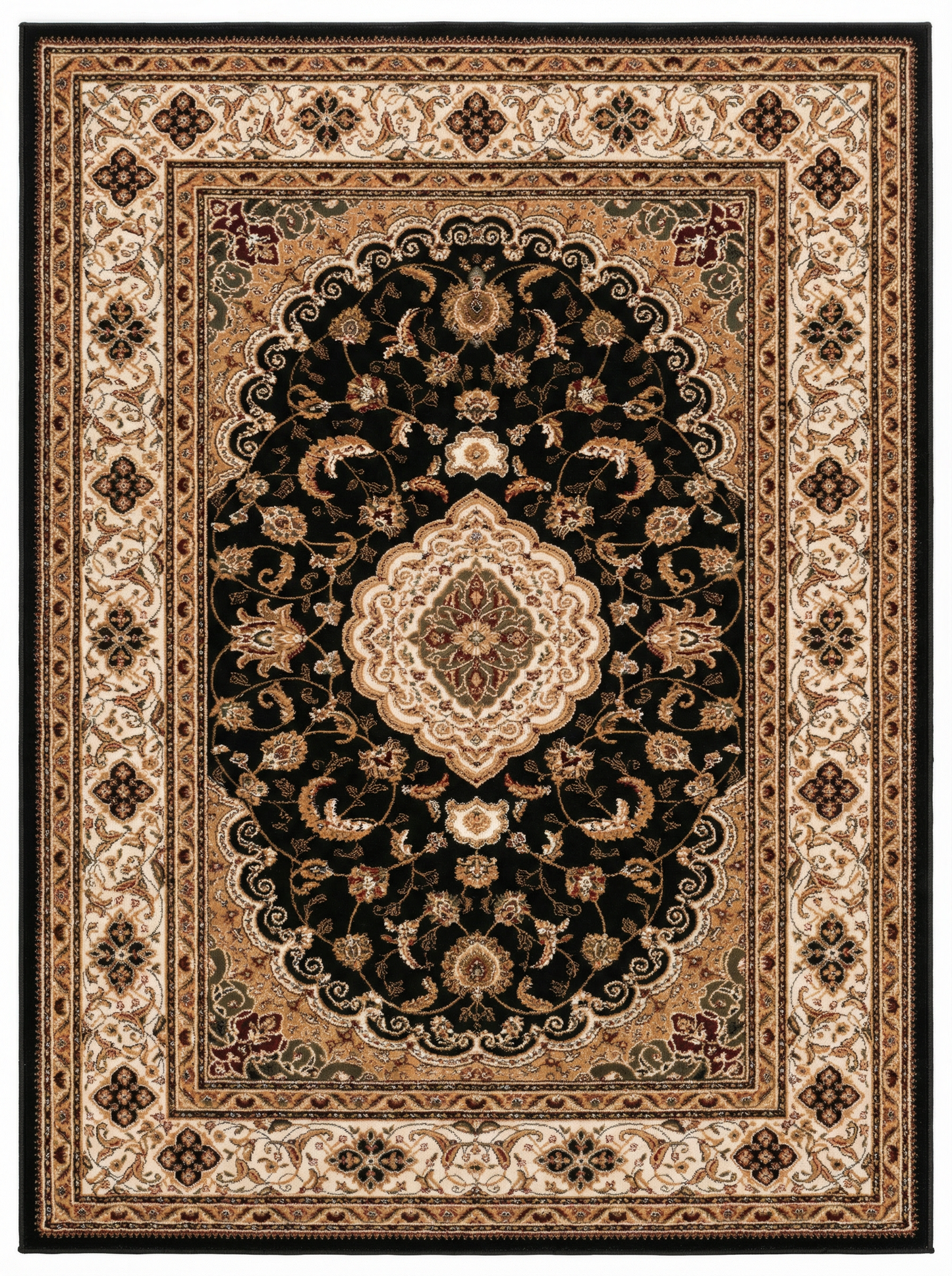 Zayn Persian Medallion Traditional Black and Beige Indoor Rug-3