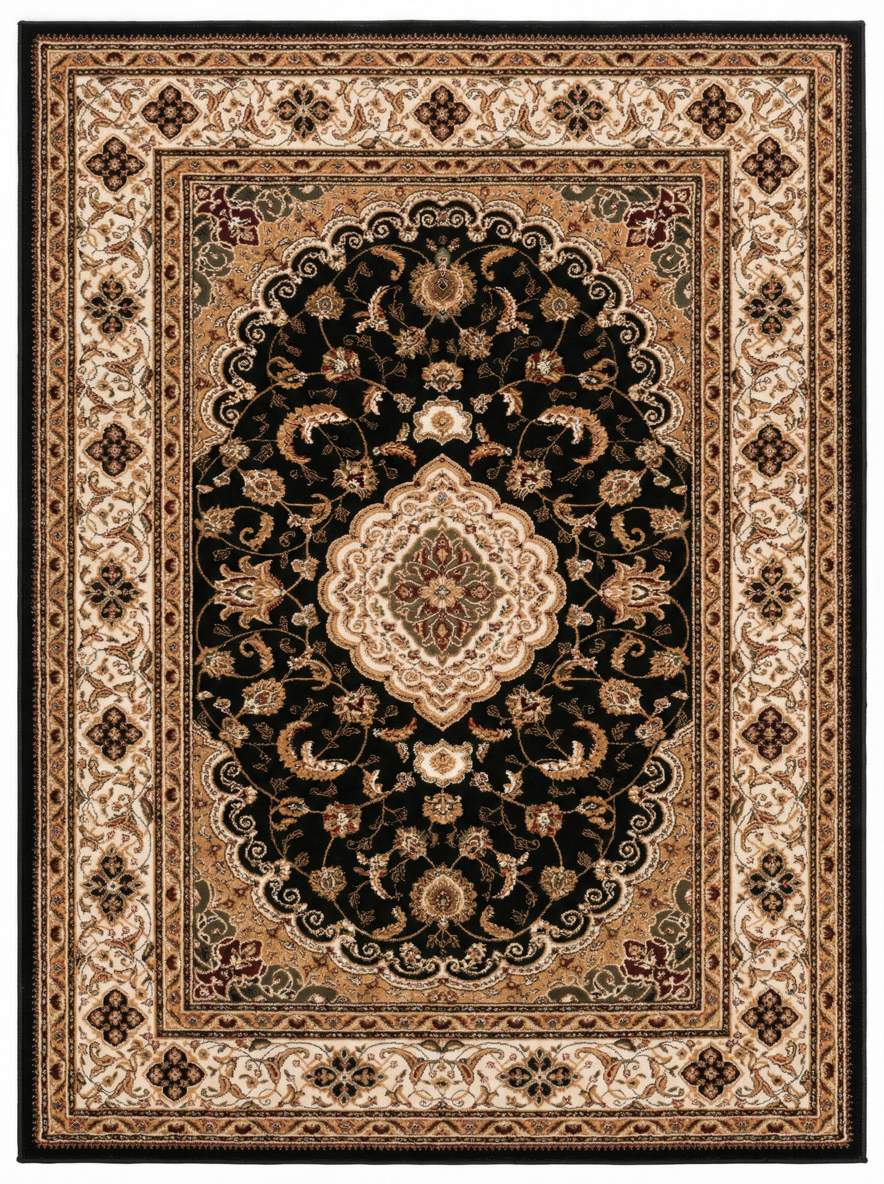 Zayn Persian Medallion Traditional Black and Beige Indoor Rug-3
