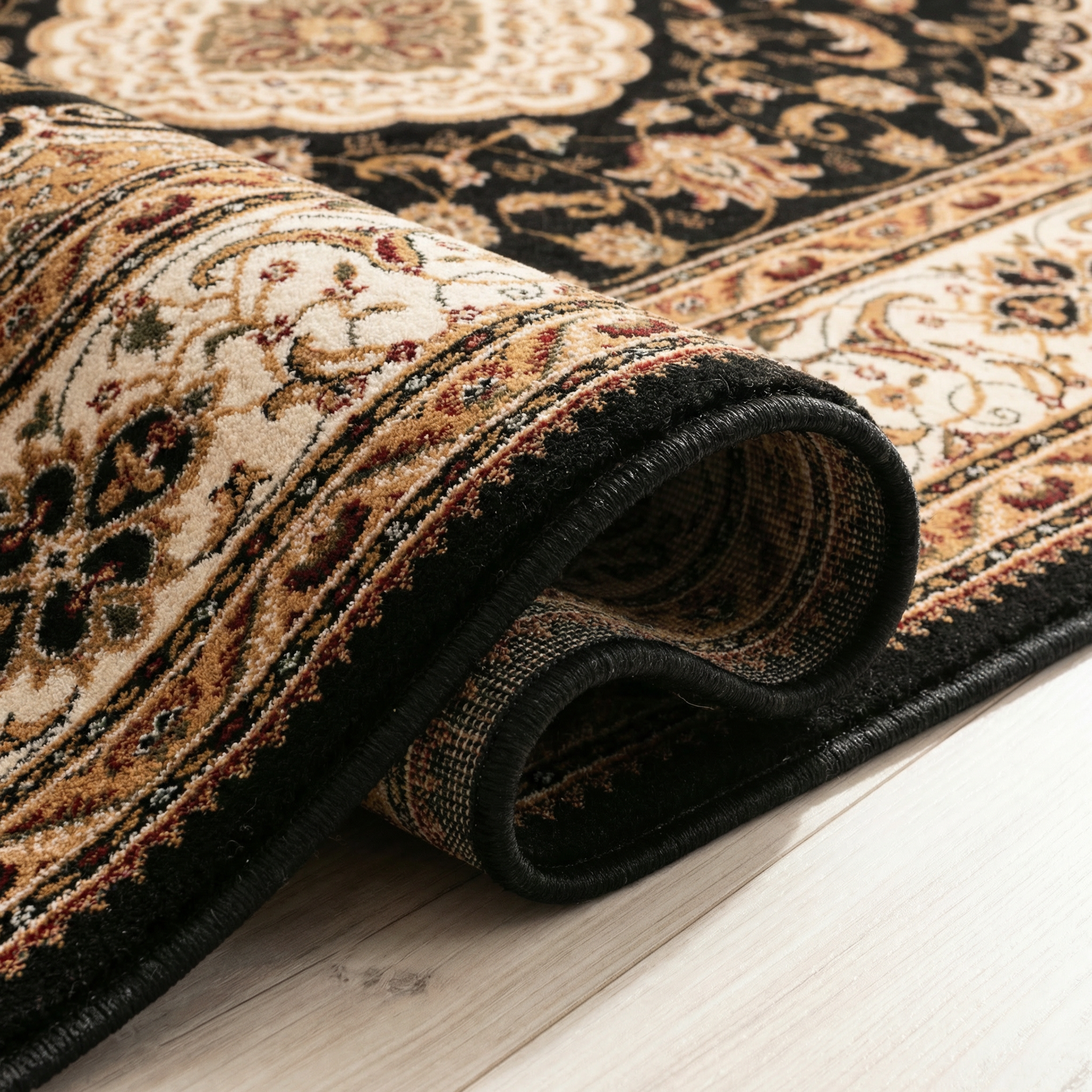 Zayn Persian Medallion Traditional Black and Beige Indoor Rug-18