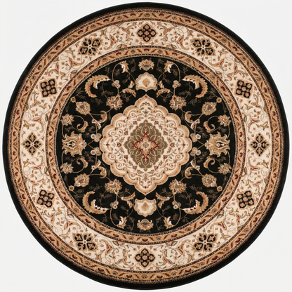 Zayn Persian Medallion Traditional Black and Beige Indoor Rug-14
