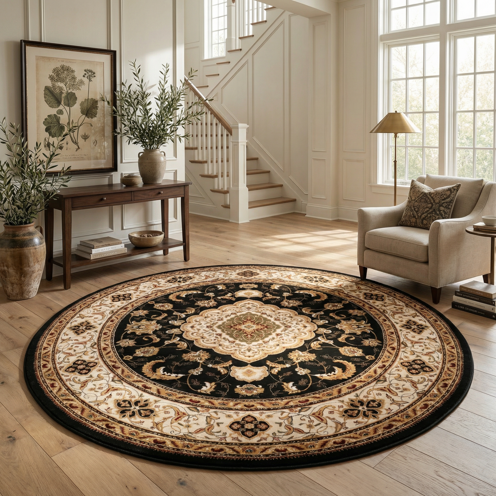 Zayn Persian Medallion Traditional Black and Beige Indoor Rug-15