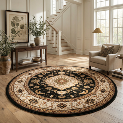 Zayn Persian Medallion Traditional Black and Beige Indoor Rug-15