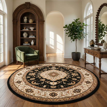 Zayn Persian Medallion Traditional Black and Beige Indoor Rug-13