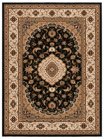 Zayn Persian Medallion Traditional Black and Beige Indoor Rug-1