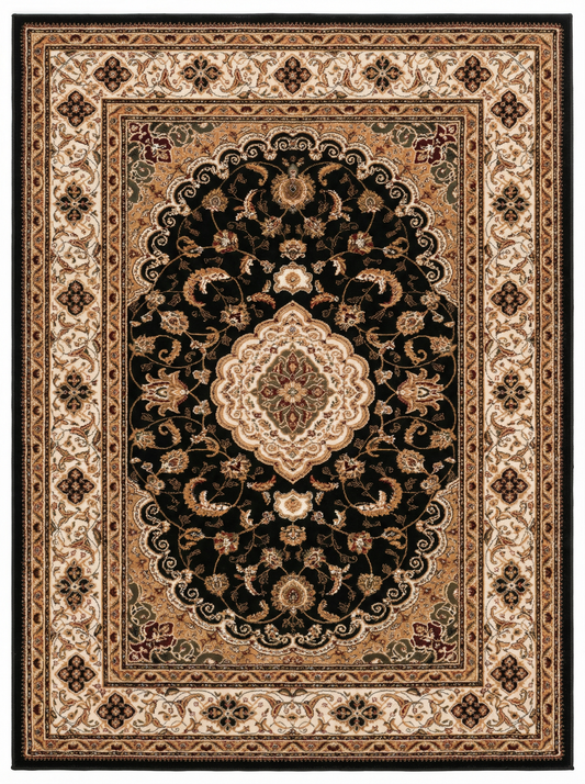 Zayn Persian Medallion Traditional Black and Beige Indoor Rug-1