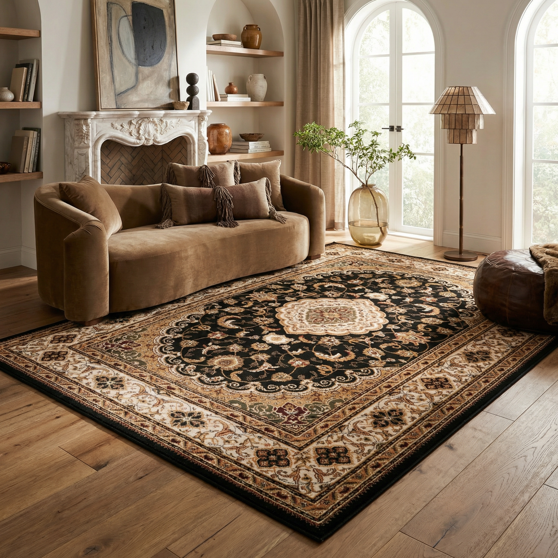 Zayn Persian Medallion Traditional Black and Beige Indoor Rug-2