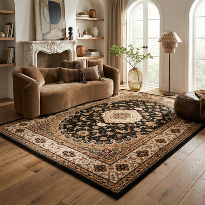 Zayn Persian Medallion Traditional Black and Beige Indoor Rug-2
