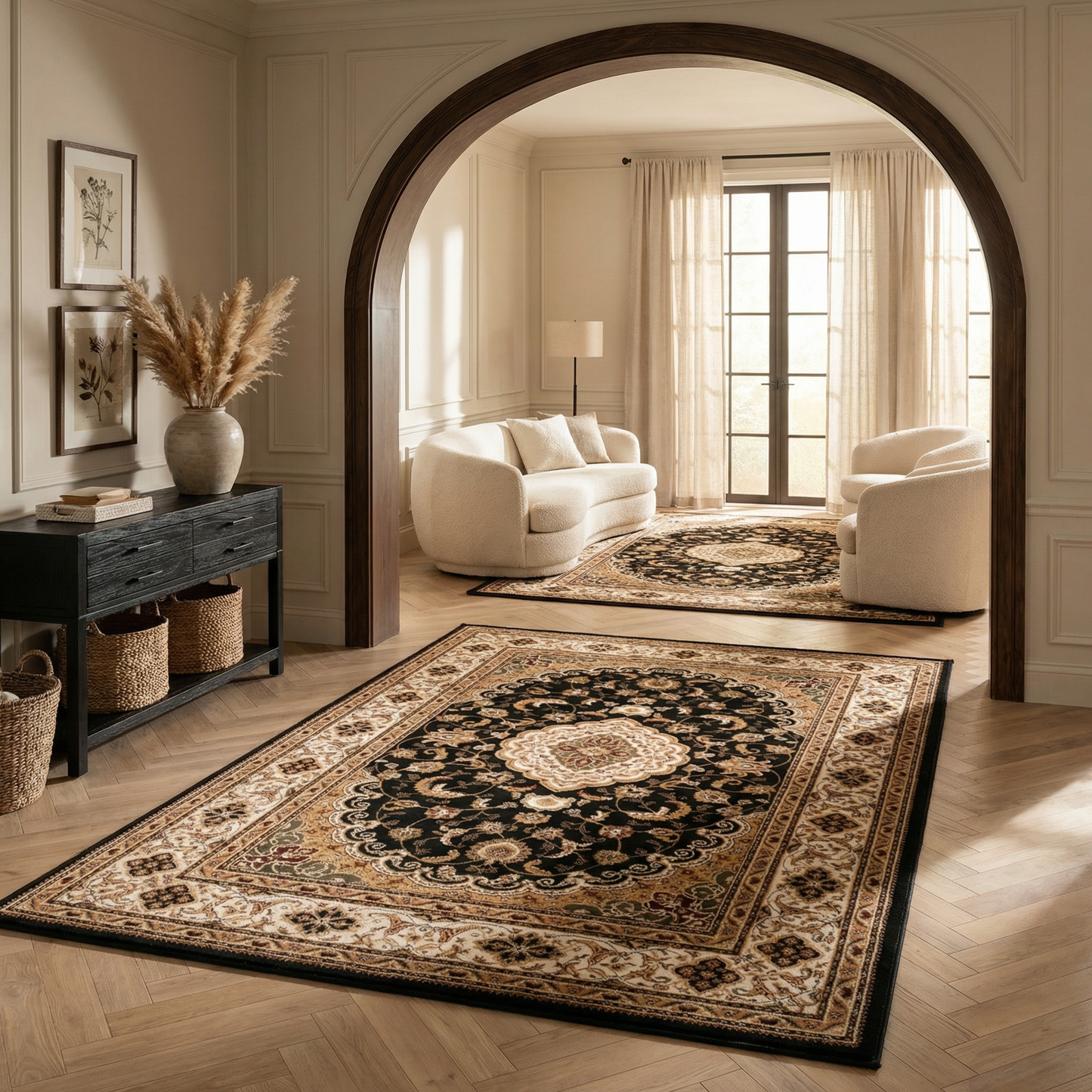 Zayn Persian Medallion Traditional Black and Beige Indoor Rug-5