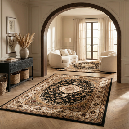 Zayn Persian Medallion Traditional Black and Beige Indoor Rug-5