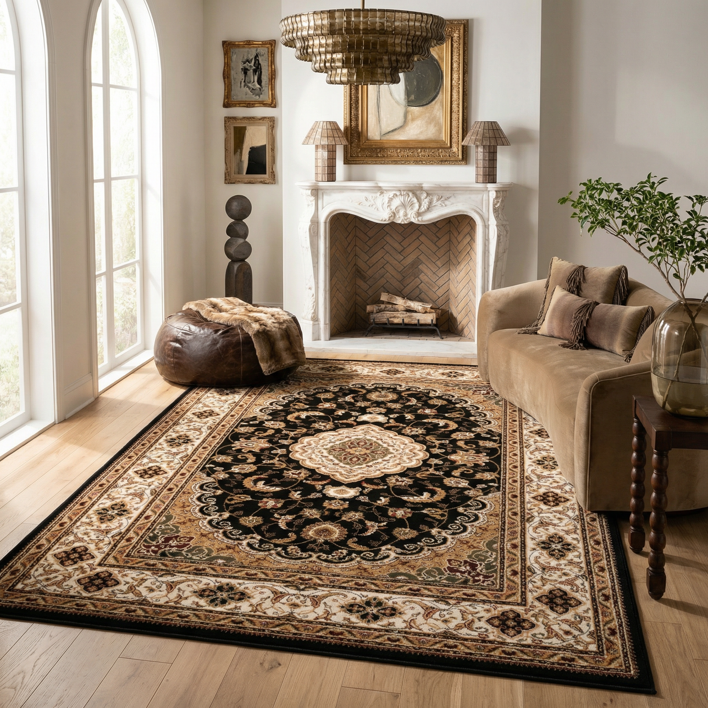 Zayn Persian Medallion Traditional Black and Beige Indoor Rug-6