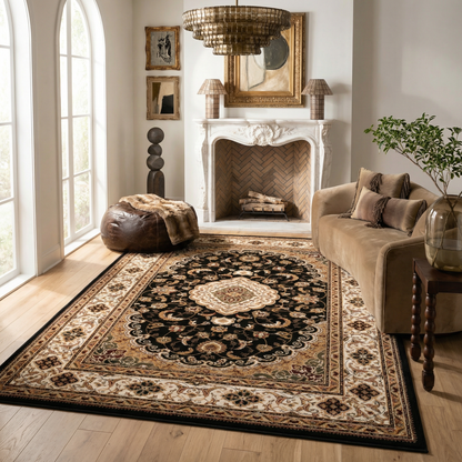 Zayn Persian Medallion Traditional Black and Beige Indoor Rug-6