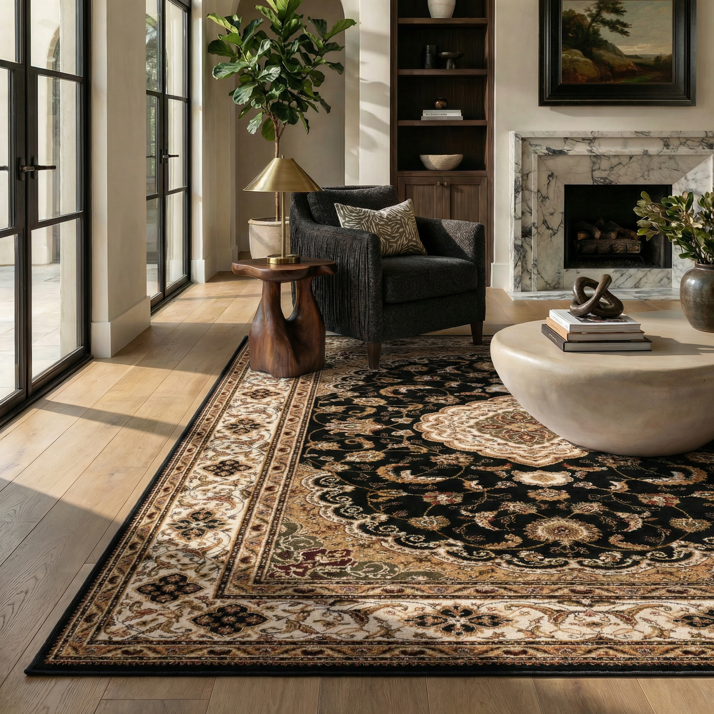 Zayn Persian Medallion Traditional Black and Beige Indoor Rug-7