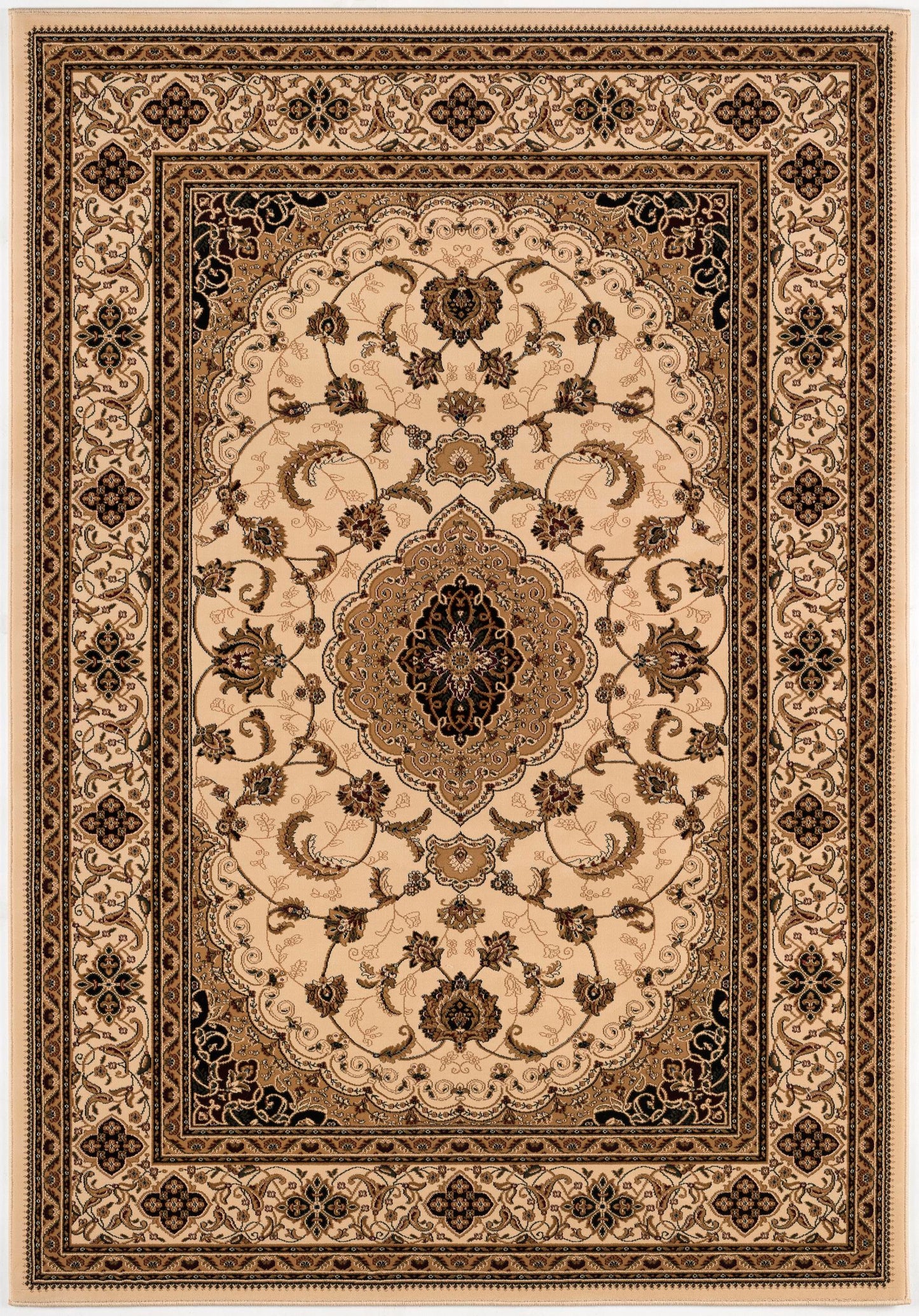 Anbar Persian Medallion Traditional Beige and Black Indoor Rug-1