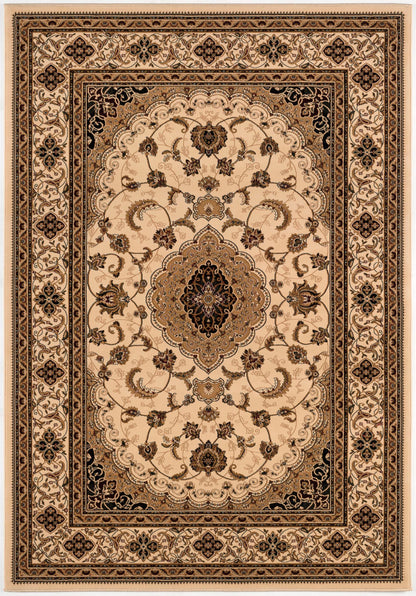 Anbar Persian Medallion Traditional Beige and Black Indoor Rug-1