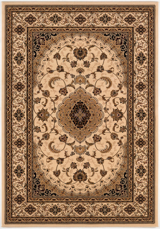 Anbar Persian Medallion Traditional Beige and Black Indoor Rug-1