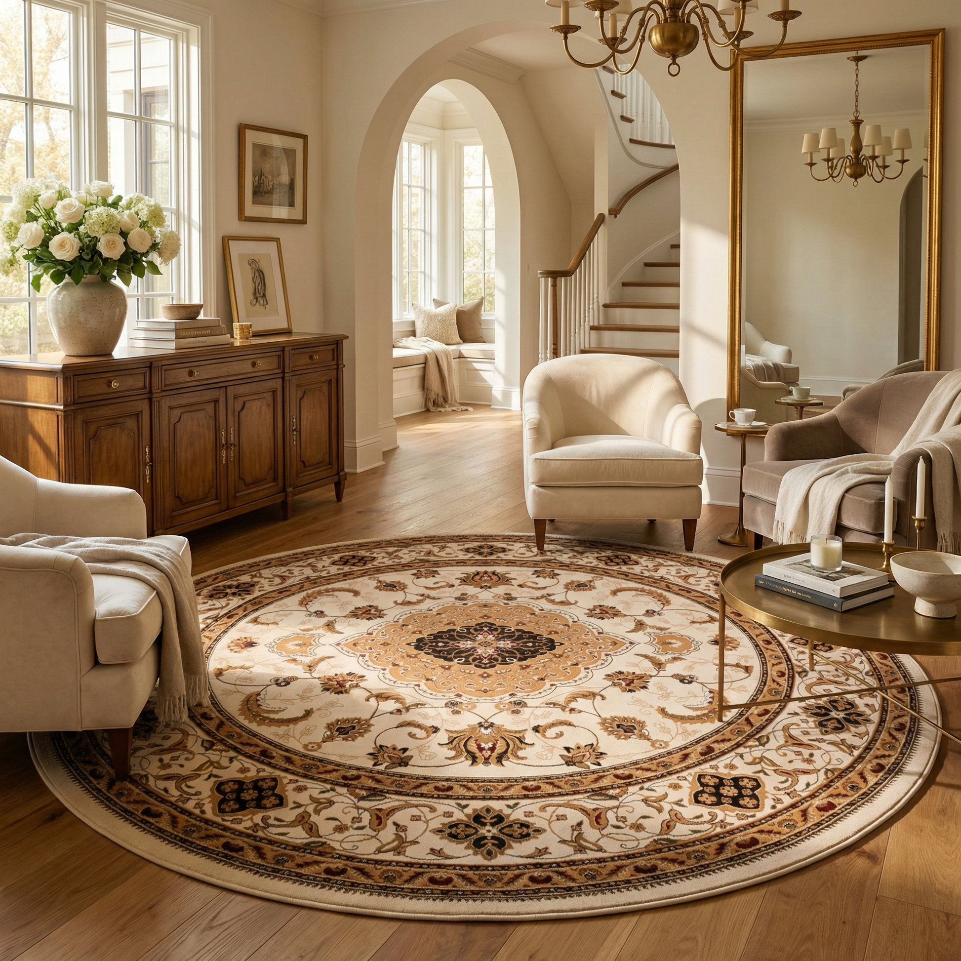 Anbar Persian Medallion Traditional Beige and Black Indoor Rug-13