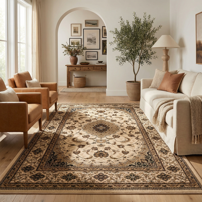 Anbar Persian Medallion Traditional Beige and Black Indoor Rug-2