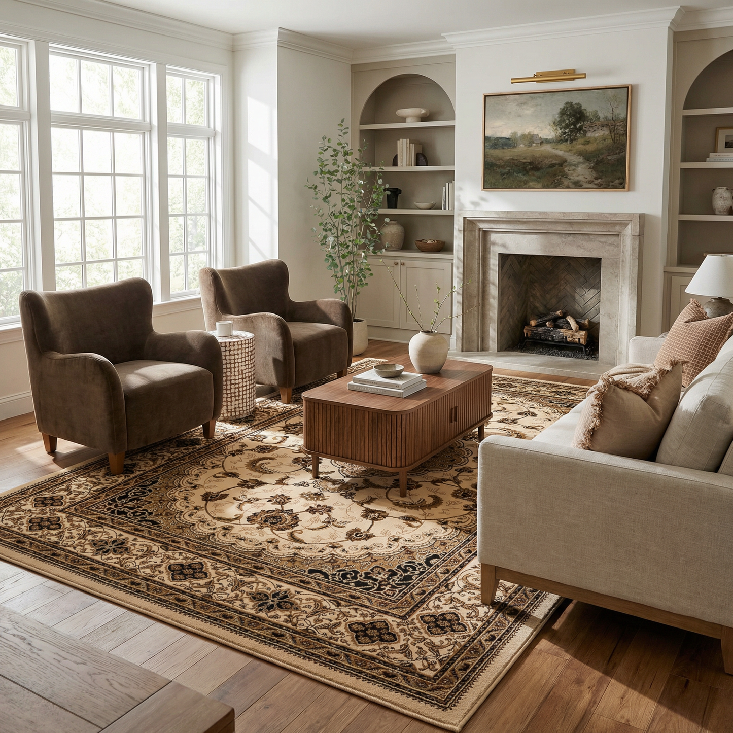Anbar Persian Medallion Traditional Beige and Black Indoor Rug-4