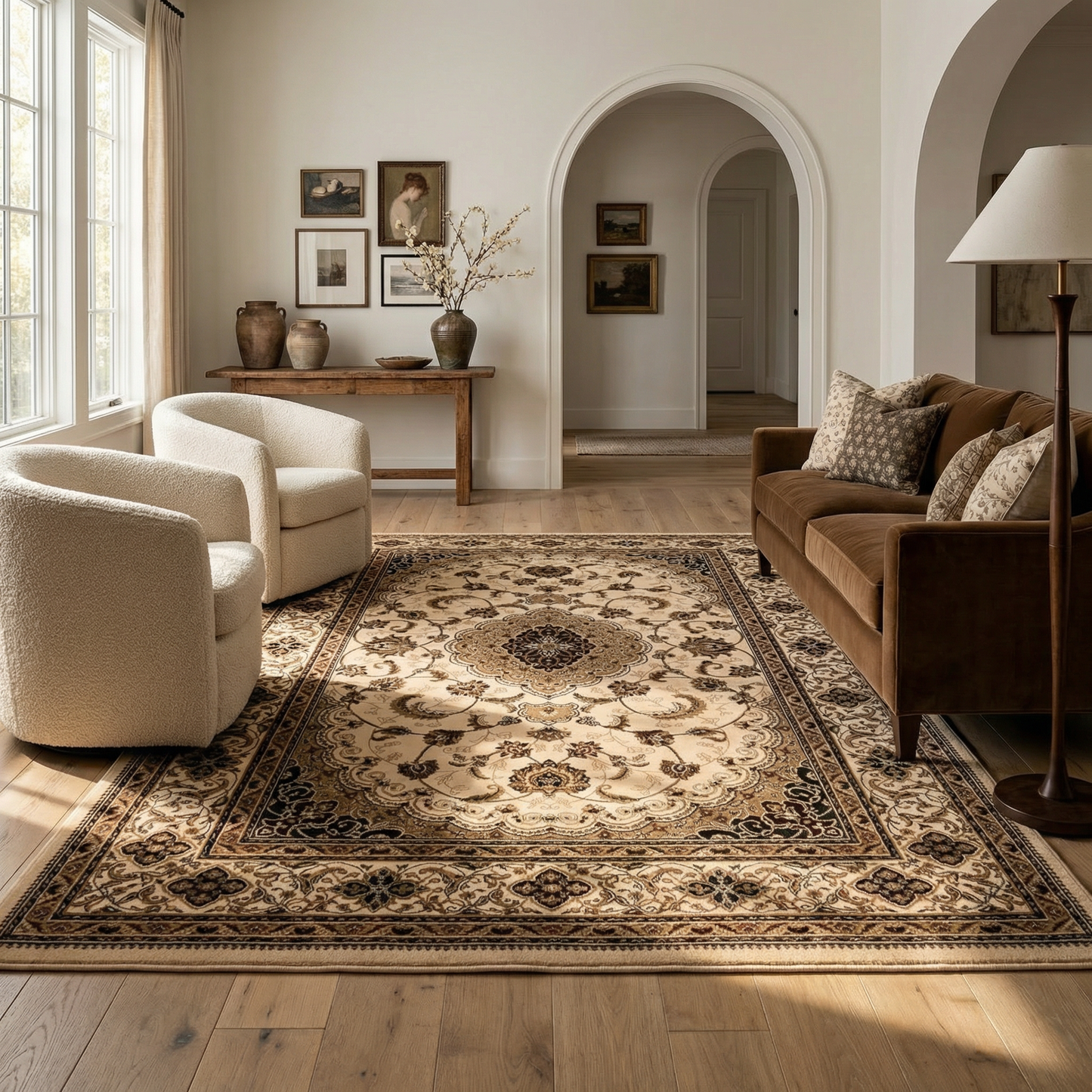 Anbar Persian Medallion Traditional Beige and Black Indoor Rug-5