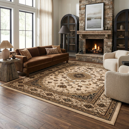 Anbar Persian Medallion Traditional Beige and Black Indoor Rug-6