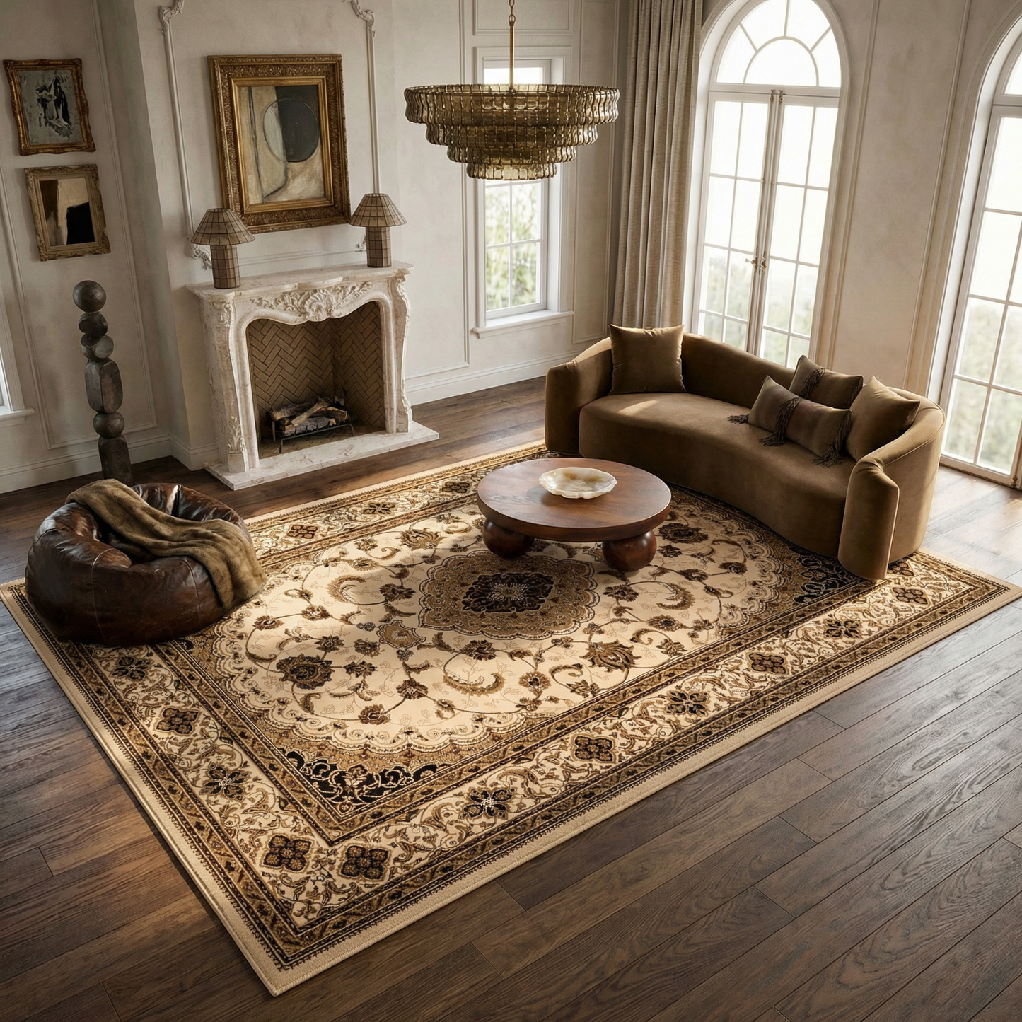 Anbar Persian Medallion Traditional Beige and Black Indoor Rug-7