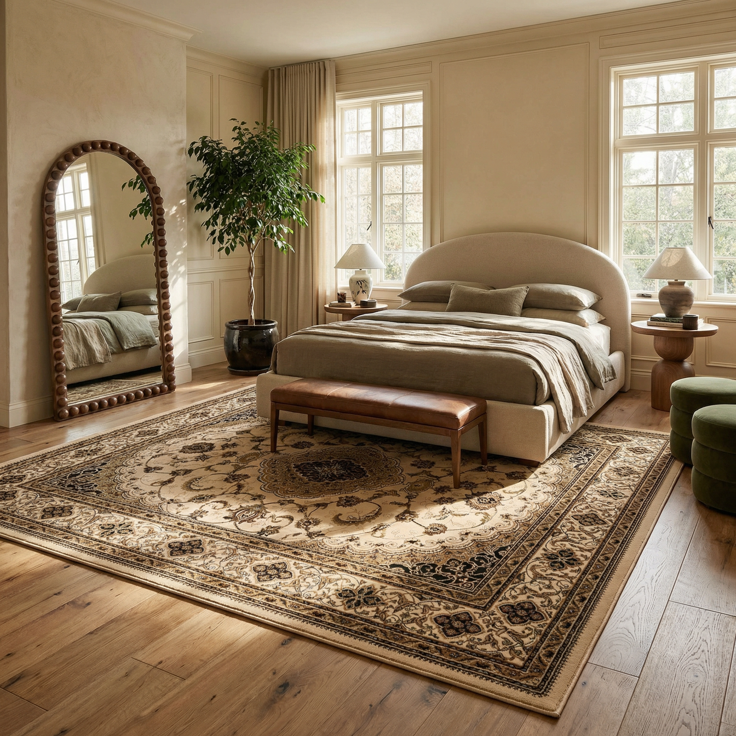 Anbar Persian Medallion Traditional Beige and Black Indoor Rug-8
