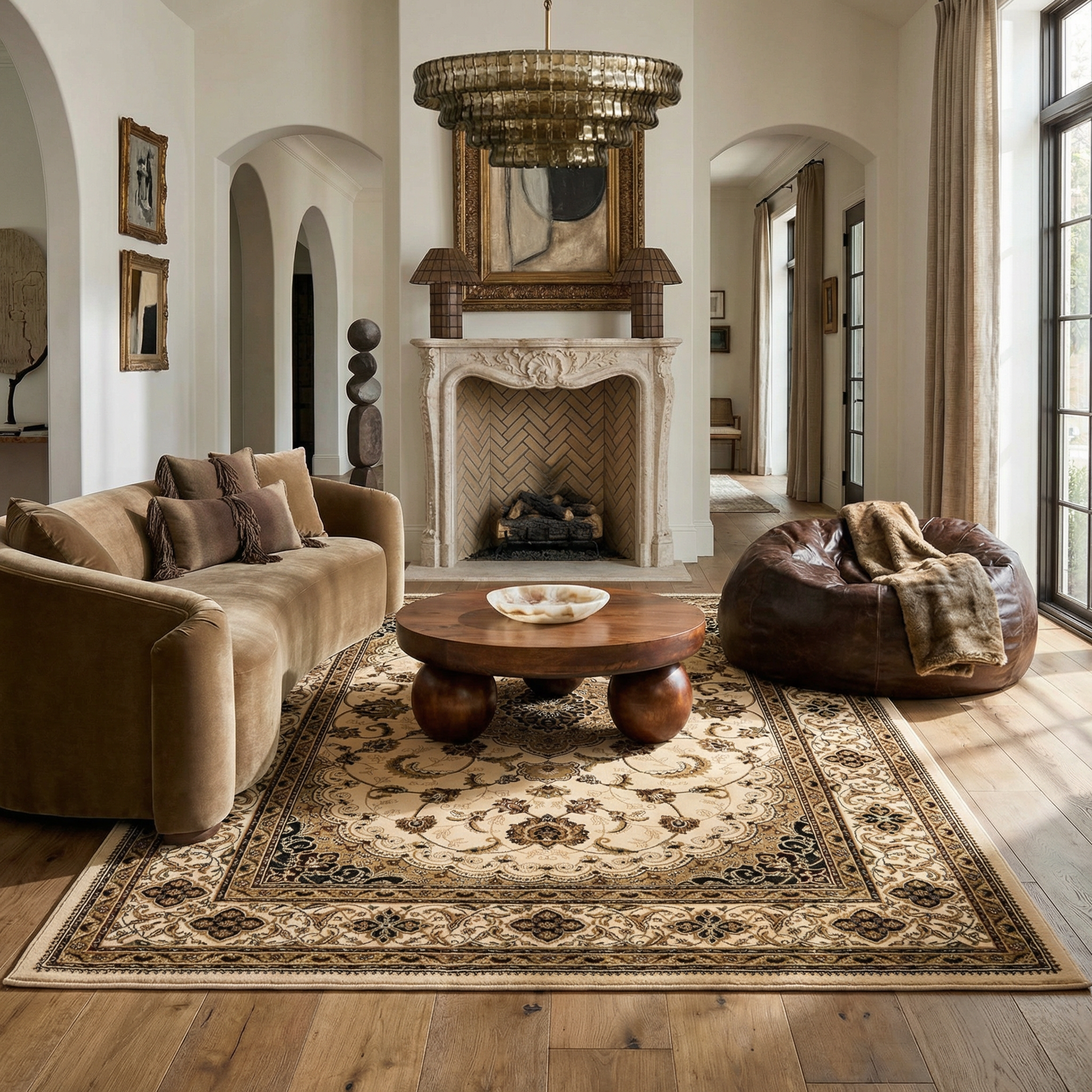 Anbar Persian Medallion Traditional Beige and Black Indoor Rug-9