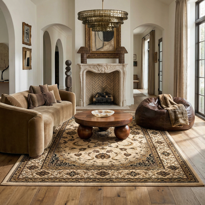 Anbar Persian Medallion Traditional Beige and Black Indoor Rug-9