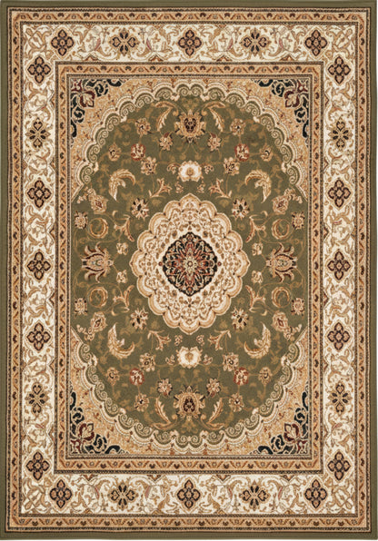 Diwan Persian Medallion Traditional Green and Beige Indoor Rug