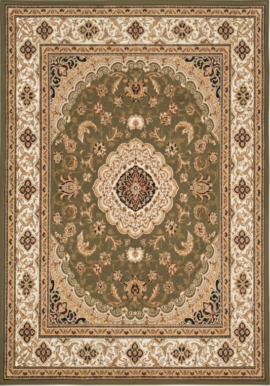 Diwan Persian Medallion Traditional Green and Beige Indoor Rug