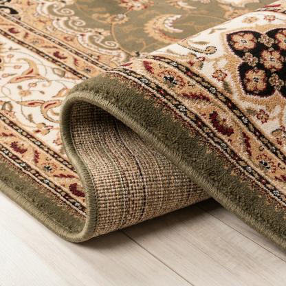 Diwan Persian Medallion Traditional Green and Beige Indoor Rug-17