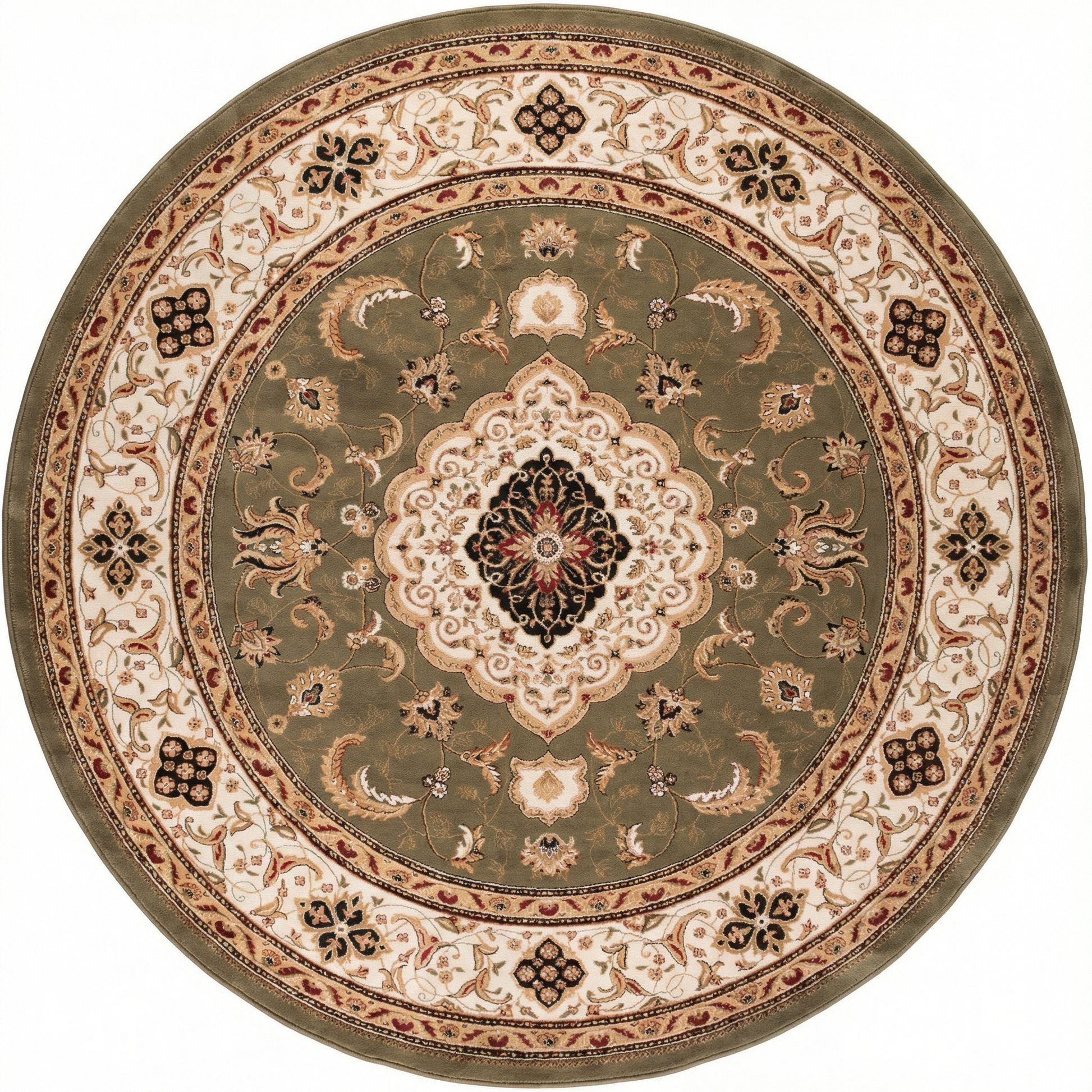 Diwan Persian Medallion Traditional Green and Beige Indoor Rug-14