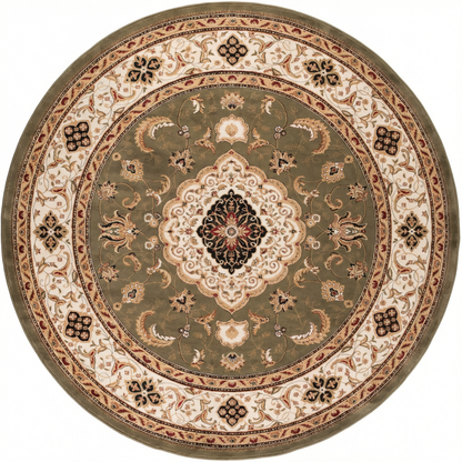 Diwan Persian Medallion Traditional Green and Beige Indoor Rug-14