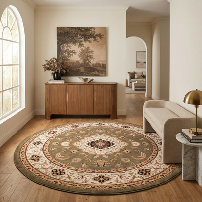 Diwan Persian Medallion Traditional Green and Beige Indoor Rug-13