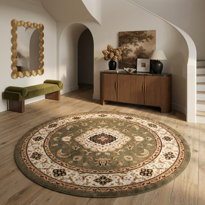 Diwan Persian Medallion Traditional Green and Beige Indoor Rug-15