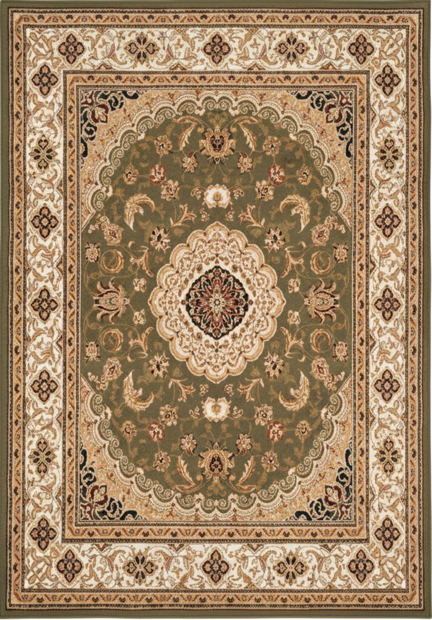 Diwan Persian Medallion Traditional Green and Beige Indoor Rug-3