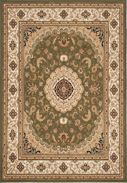 Diwan Persian Medallion Traditional Green and Beige Indoor Rug-3